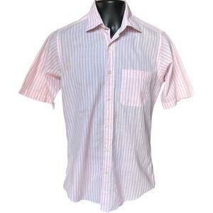 Vintage Pink White Striped Short Sleeve Button Shirt 14½ 90s Preppy